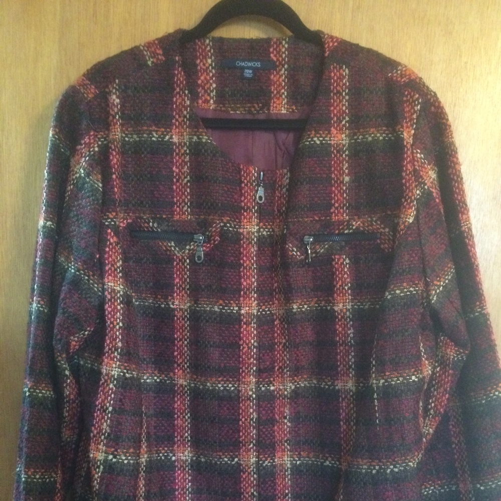 Maroon plaid tweed jacket, 20W, Chadwick's, Plus s
